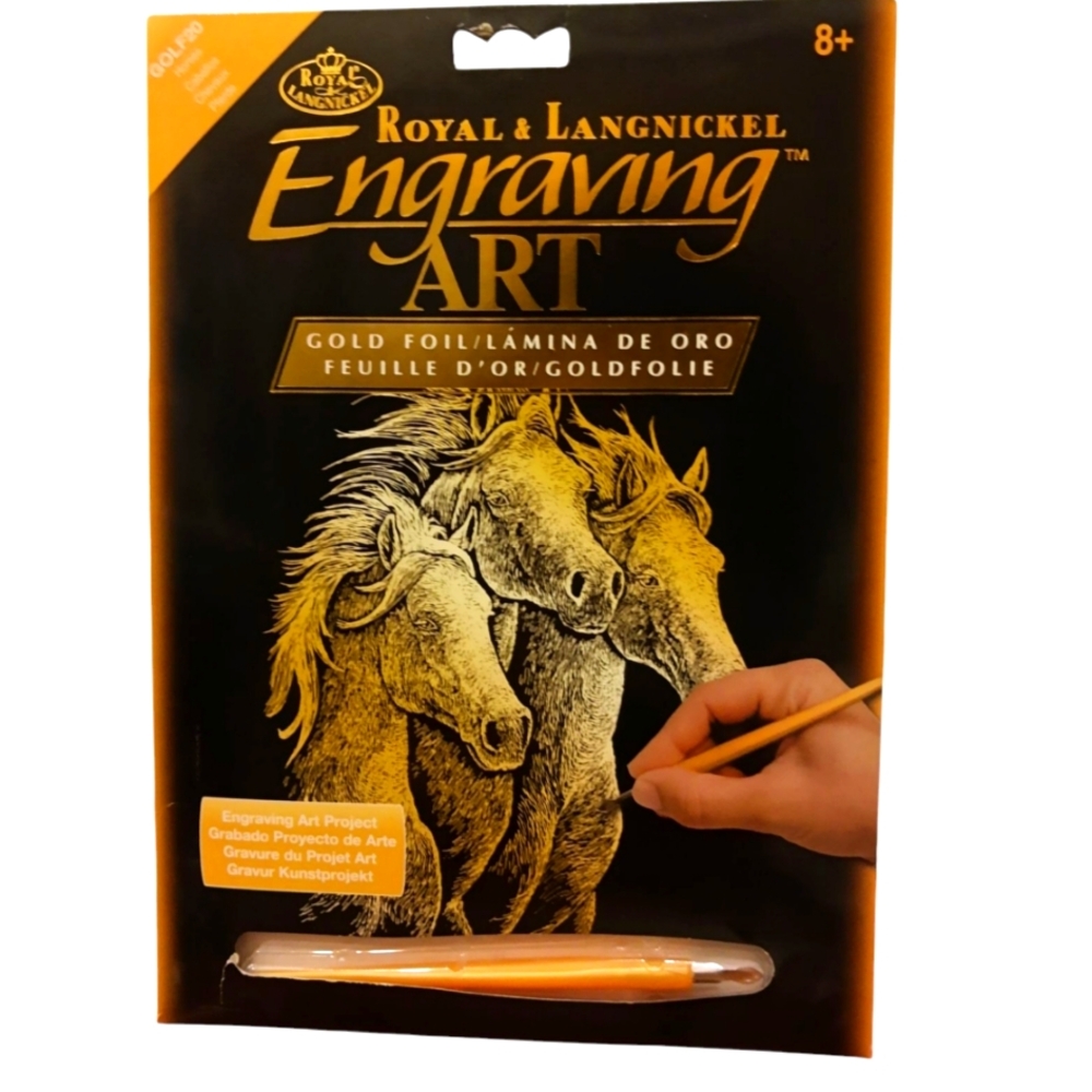 Royal & Langnickel Engraving Art Kit Gold Foil Horses 8x10 SEALED